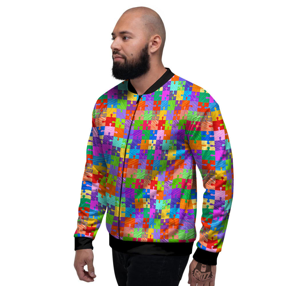 Drawing Autism Awareness Print Men's Bomber Jacket-grizzshop