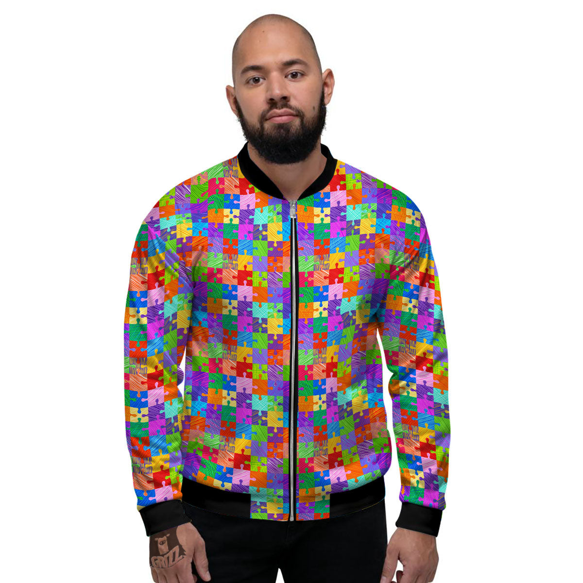 Drawing Autism Awareness Print Men's Bomber Jacket-grizzshop