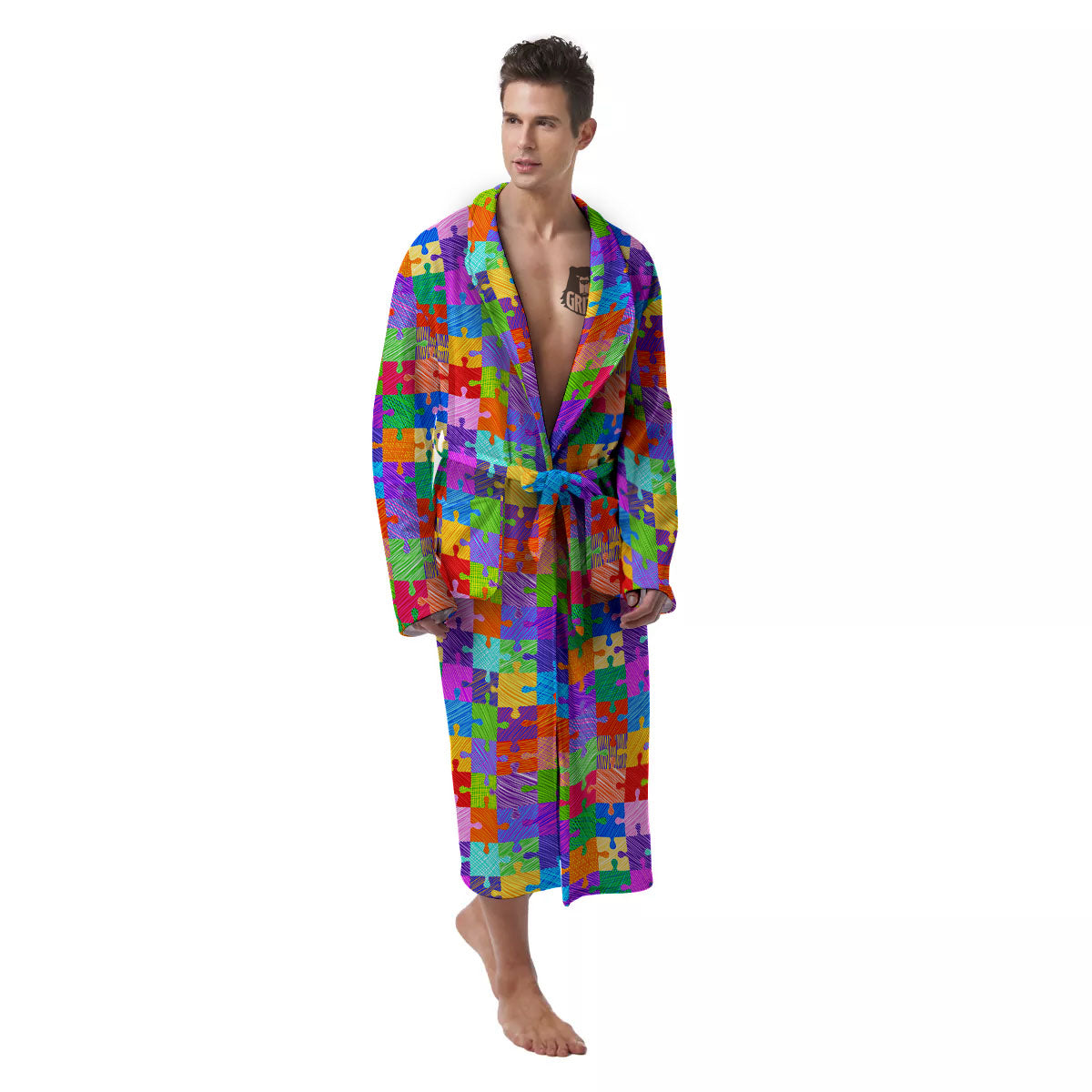 Drawing Autism Awareness Print Men's Robe-grizzshop
