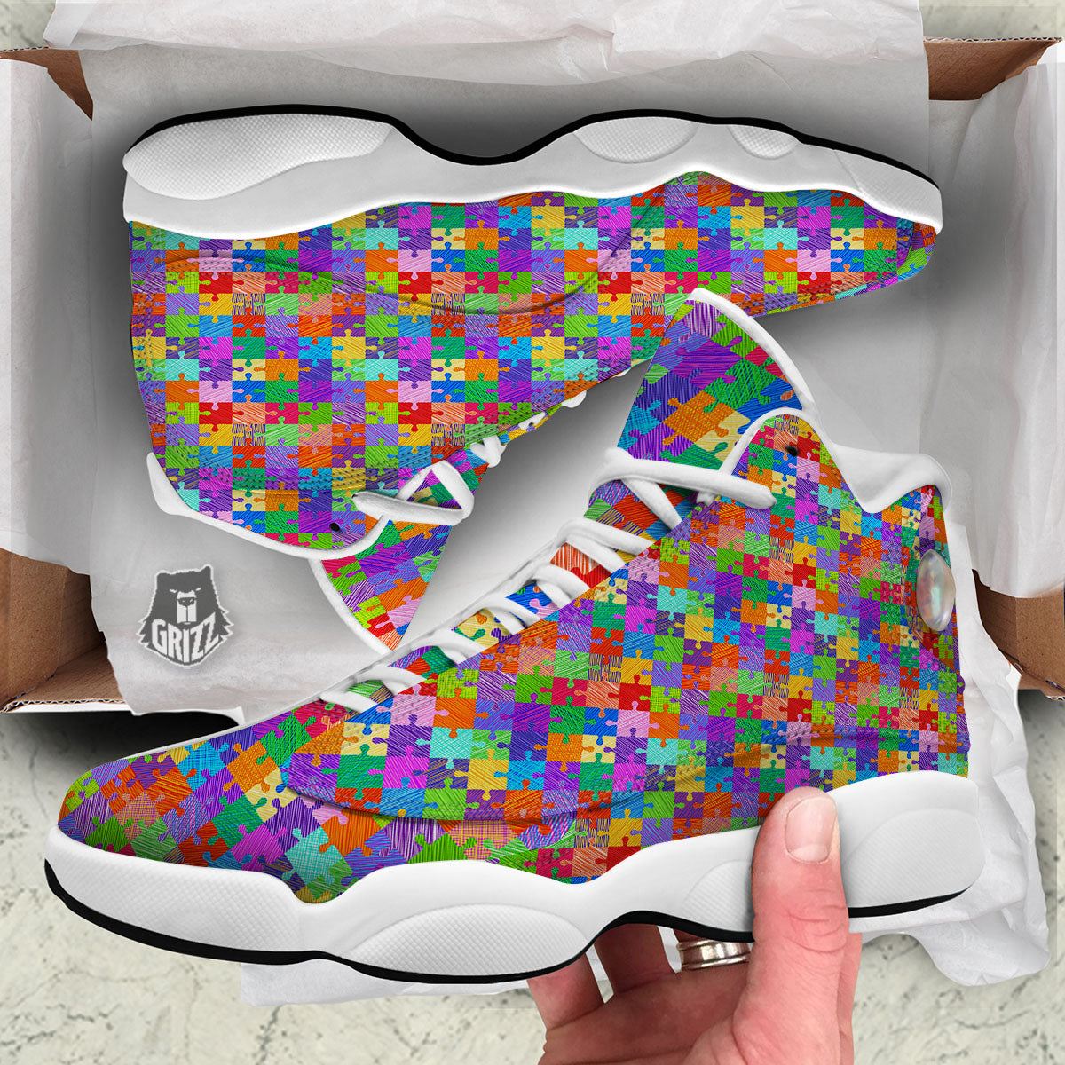 Drawing Autism Awareness Print White Basketball Shoes-grizzshop