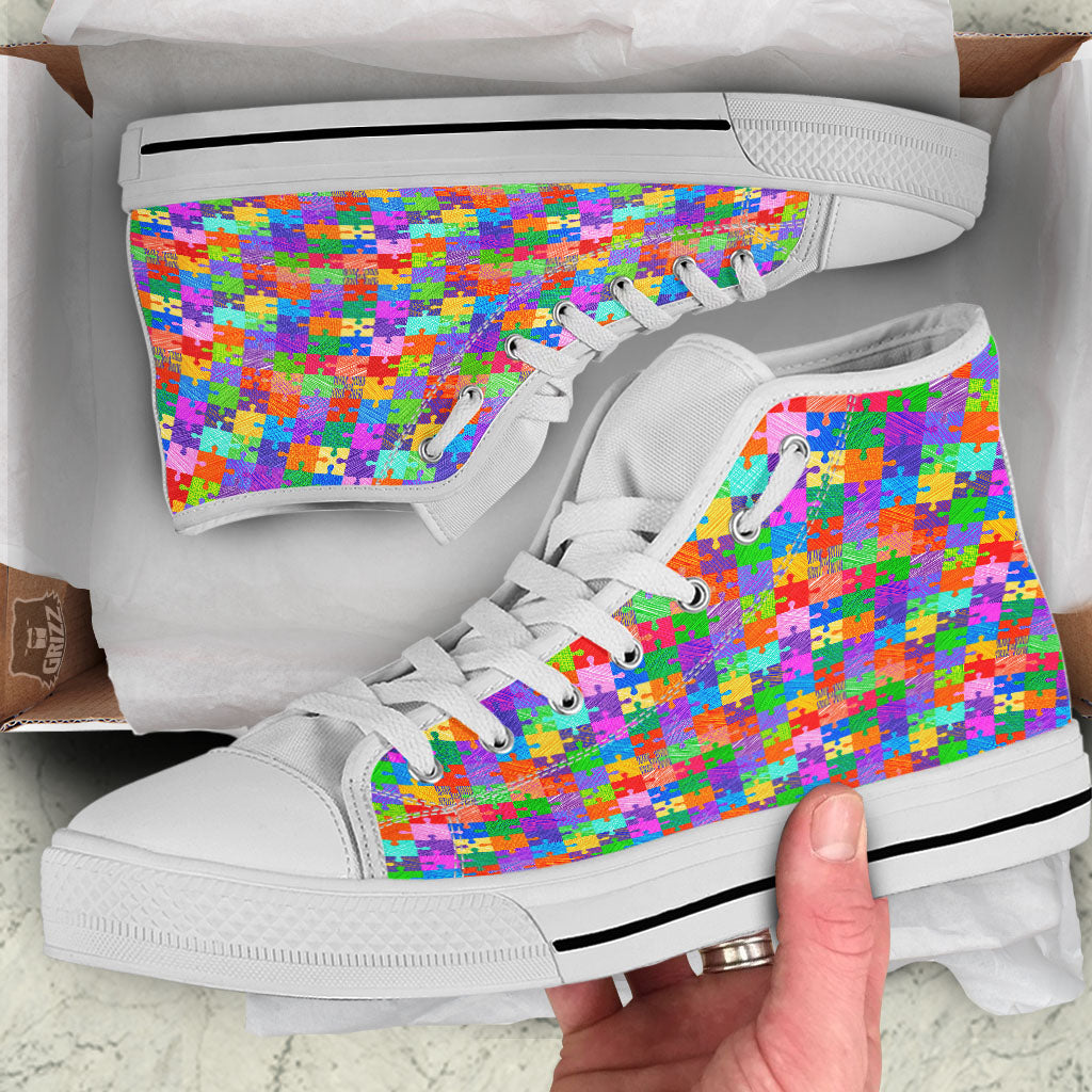Drawing Autism Awareness Print White High Top Shoes-grizzshop