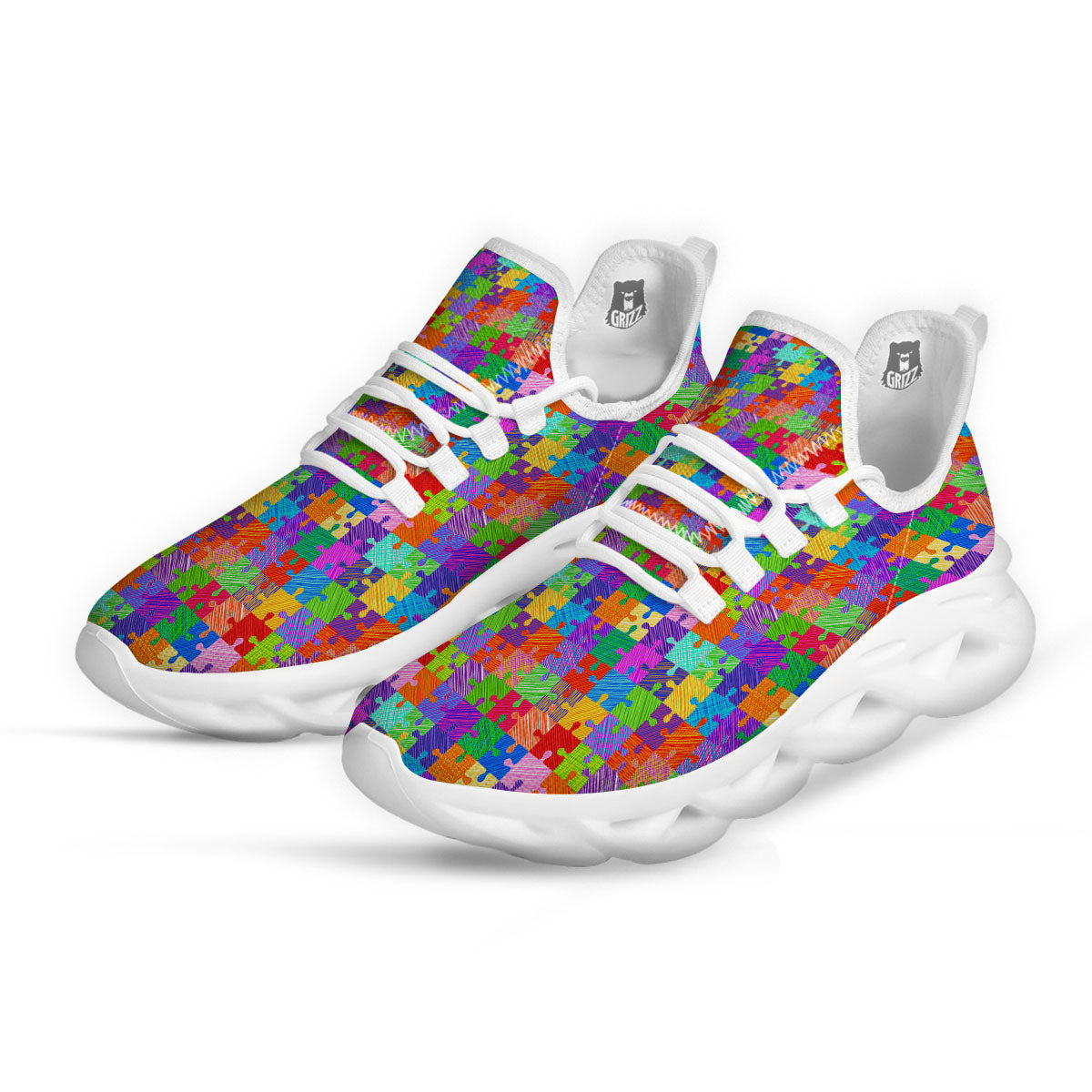 Drawing Autism Awareness Print White Running Shoes-grizzshop