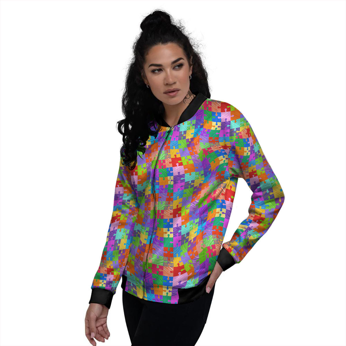 Drawing Autism Awareness Print Women's Bomber Jacket-grizzshop
