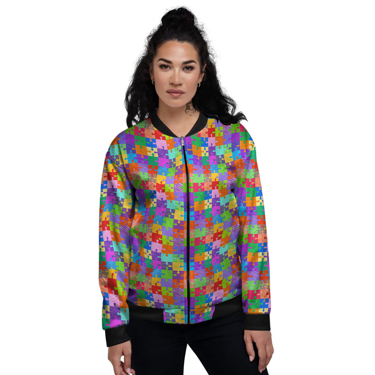 Drawing Autism Awareness Print Women's Bomber Jacket-grizzshop