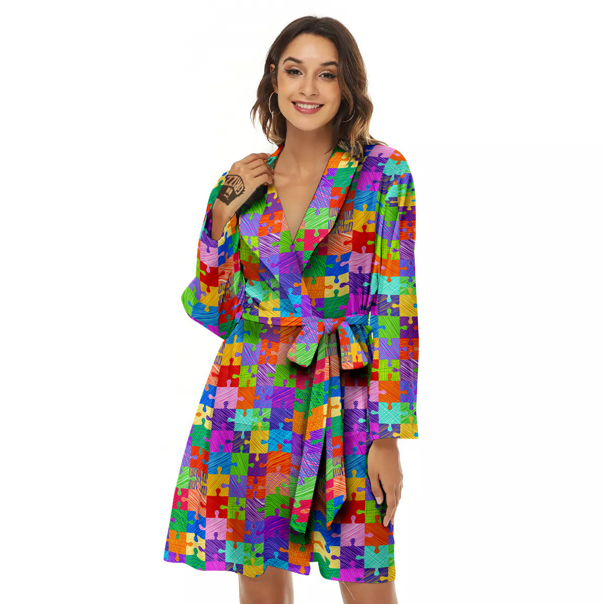 Drawing Autism Awareness Print Women's Robe-grizzshop