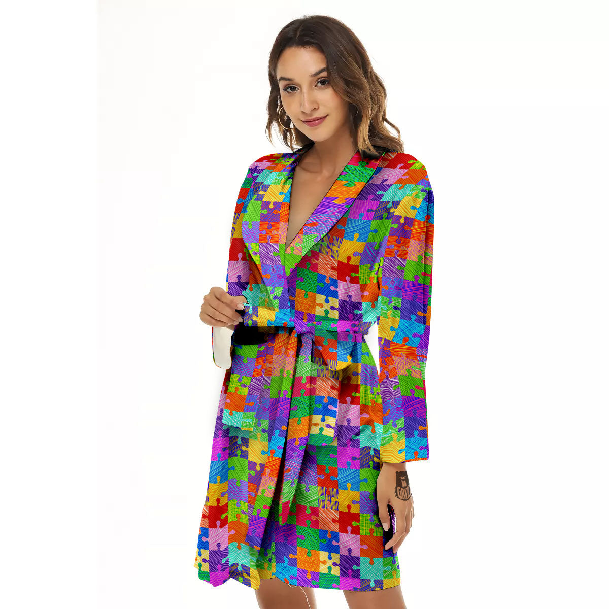 Drawing Autism Awareness Print Women's Robe-grizzshop