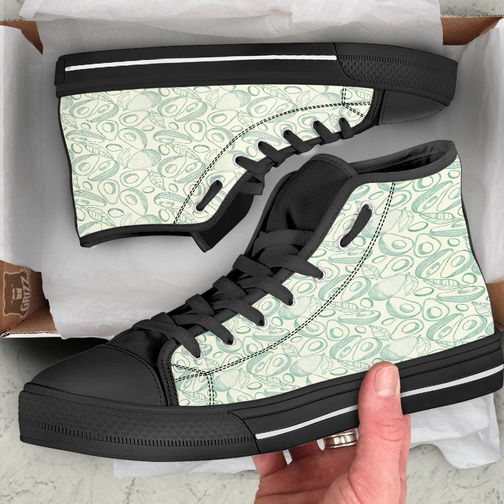 Drawing Avocado Cut In Half Print Black High Top Shoes-grizzshop
