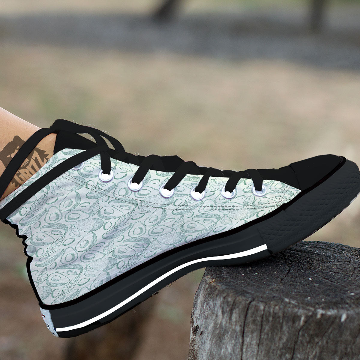 Drawing Avocado Cut In Half Print Black High Top Shoes-grizzshop