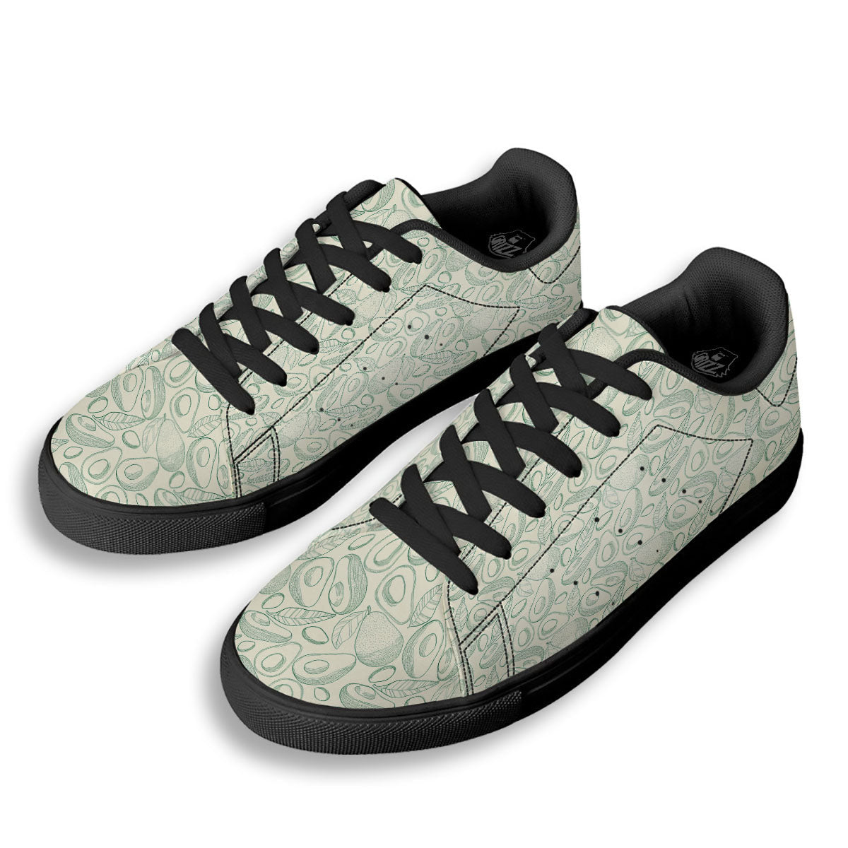 Drawing Avocado Cut In Half Print Black Low Top Sneakers-grizzshop