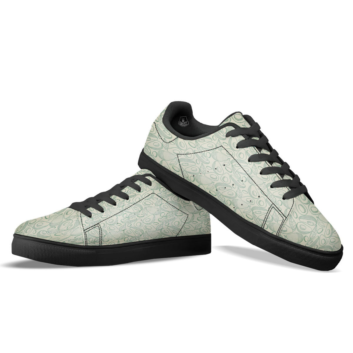 Drawing Avocado Cut In Half Print Black Low Top Sneakers-grizzshop