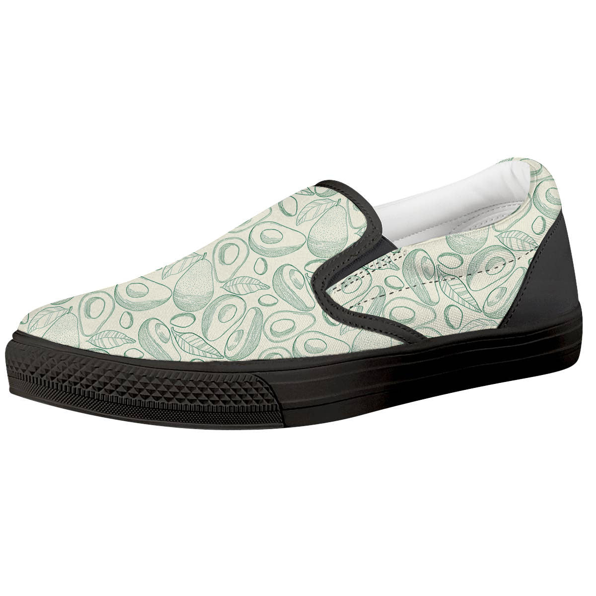 Drawing Avocado Cut In Half Print Black Slip On Shoes-grizzshop