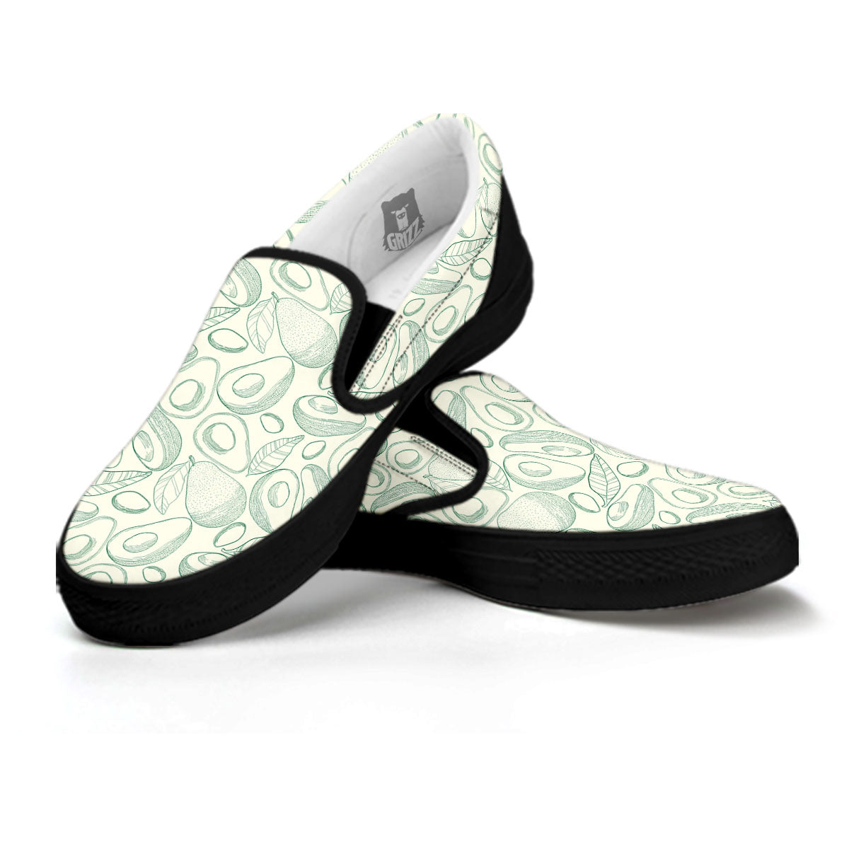 Drawing Avocado Cut In Half Print Black Slip On Shoes-grizzshop