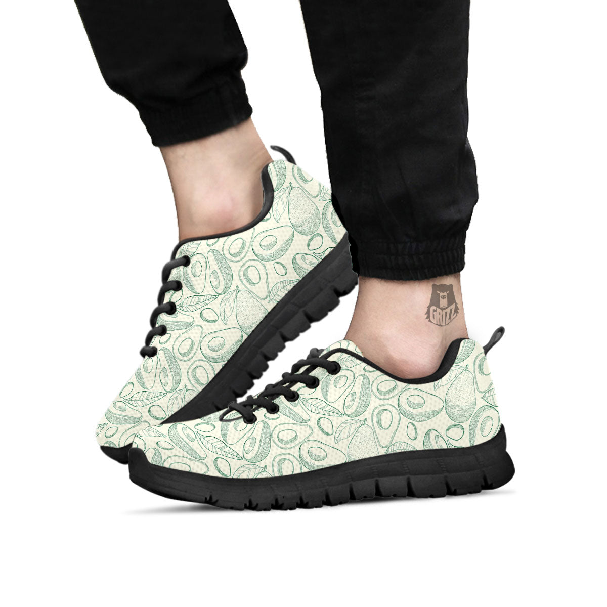 Drawing Avocado Cut In Half Print Black Sneaker-grizzshop