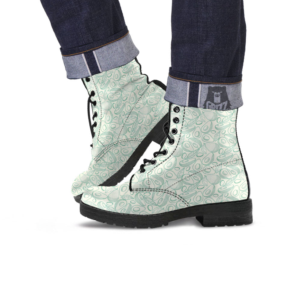 Drawing Avocado Cut In Half Print Leather Boots-grizzshop