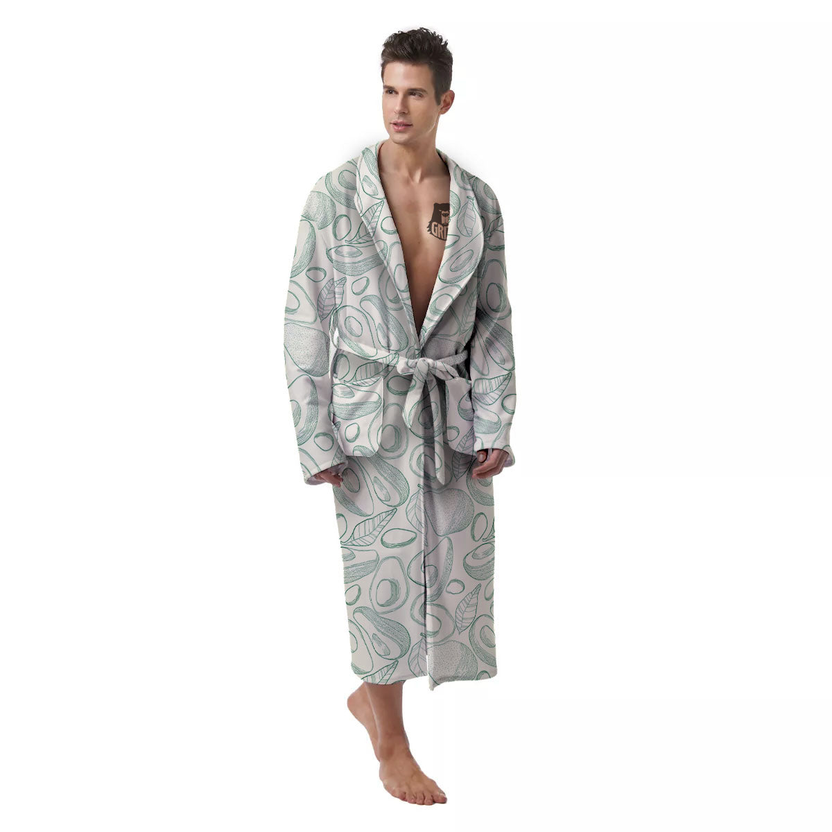 Drawing Avocado Cut In Half Print Men's Robe-grizzshop