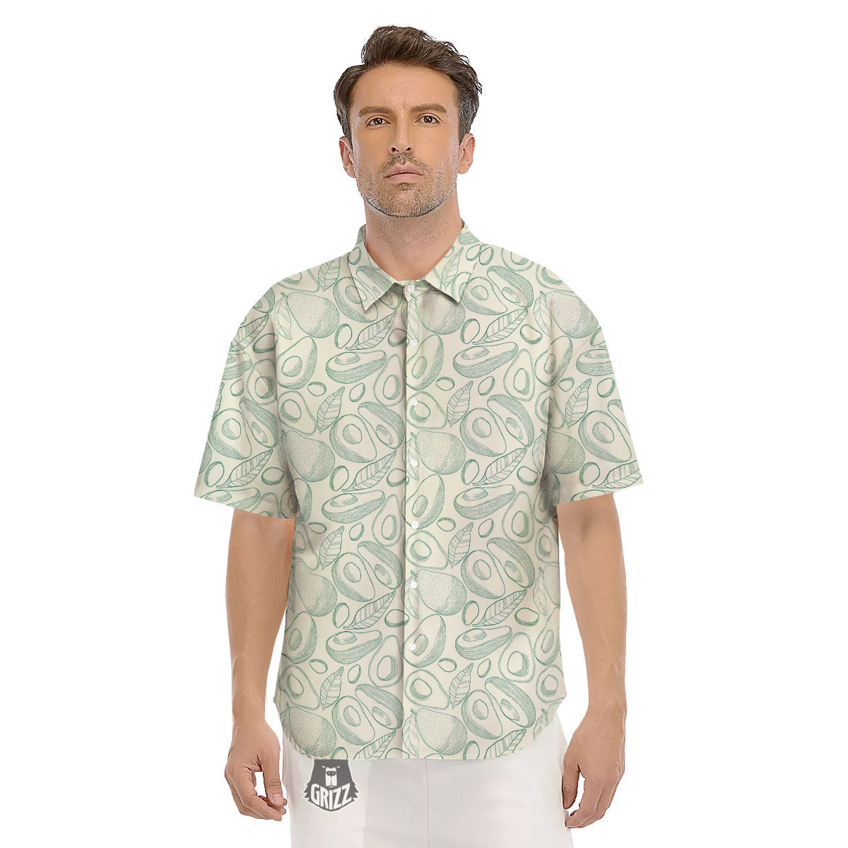 Drawing Avocado Cut In Half Print Men's Short Sleeve Shirts-grizzshop