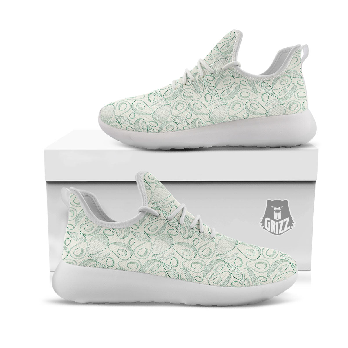 Drawing Avocado Cut In Half Print White Athletic Shoes-grizzshop