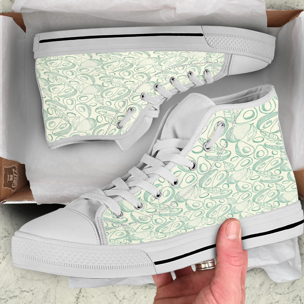 Drawing Avocado Cut In Half Print White High Top Shoes-grizzshop