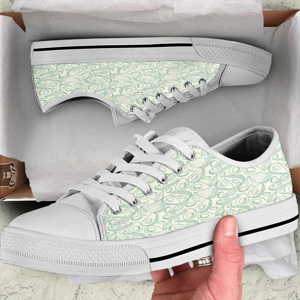 Drawing Avocado Cut In Half Print White Low Top Shoes-grizzshop