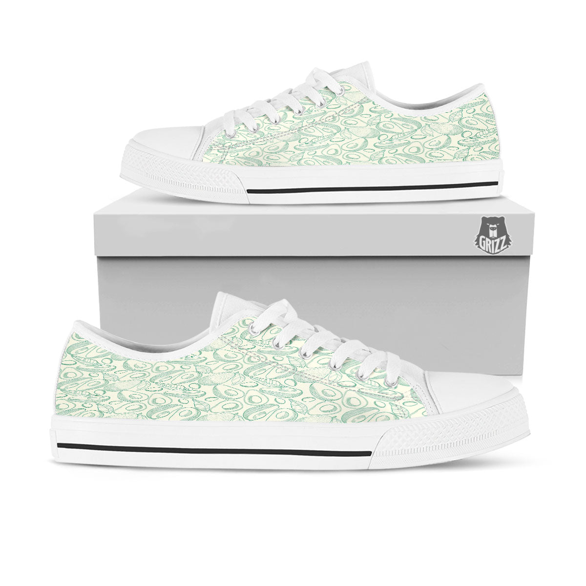 Drawing Avocado Cut In Half Print White Low Top Shoes-grizzshop