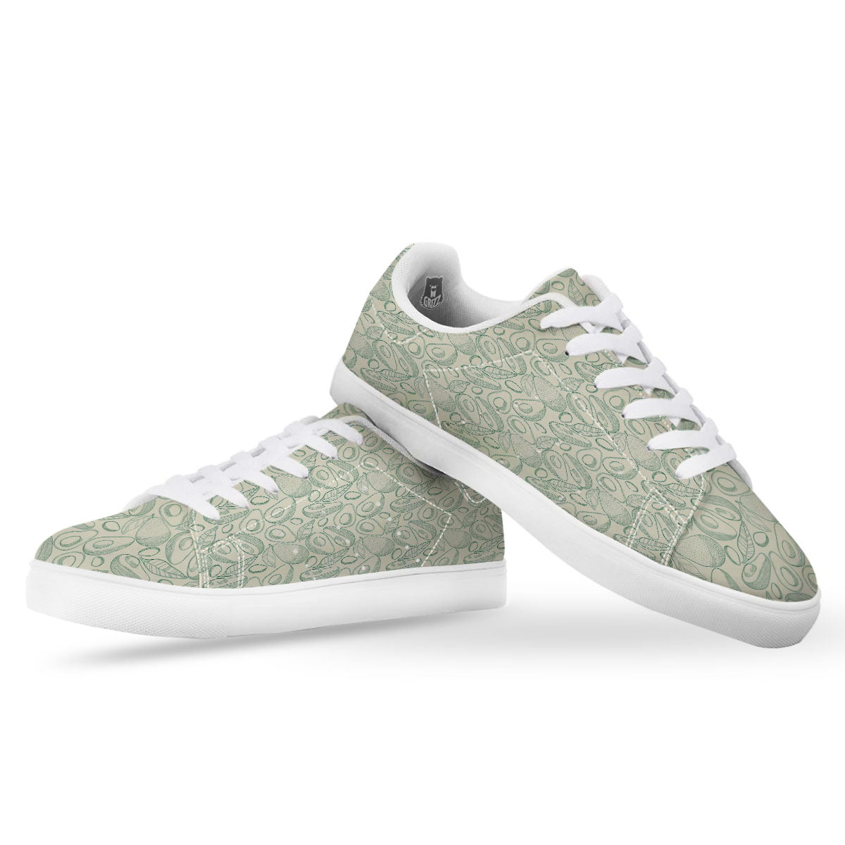 Drawing Avocado Cut In Half Print White Low Top Sneakers-grizzshop