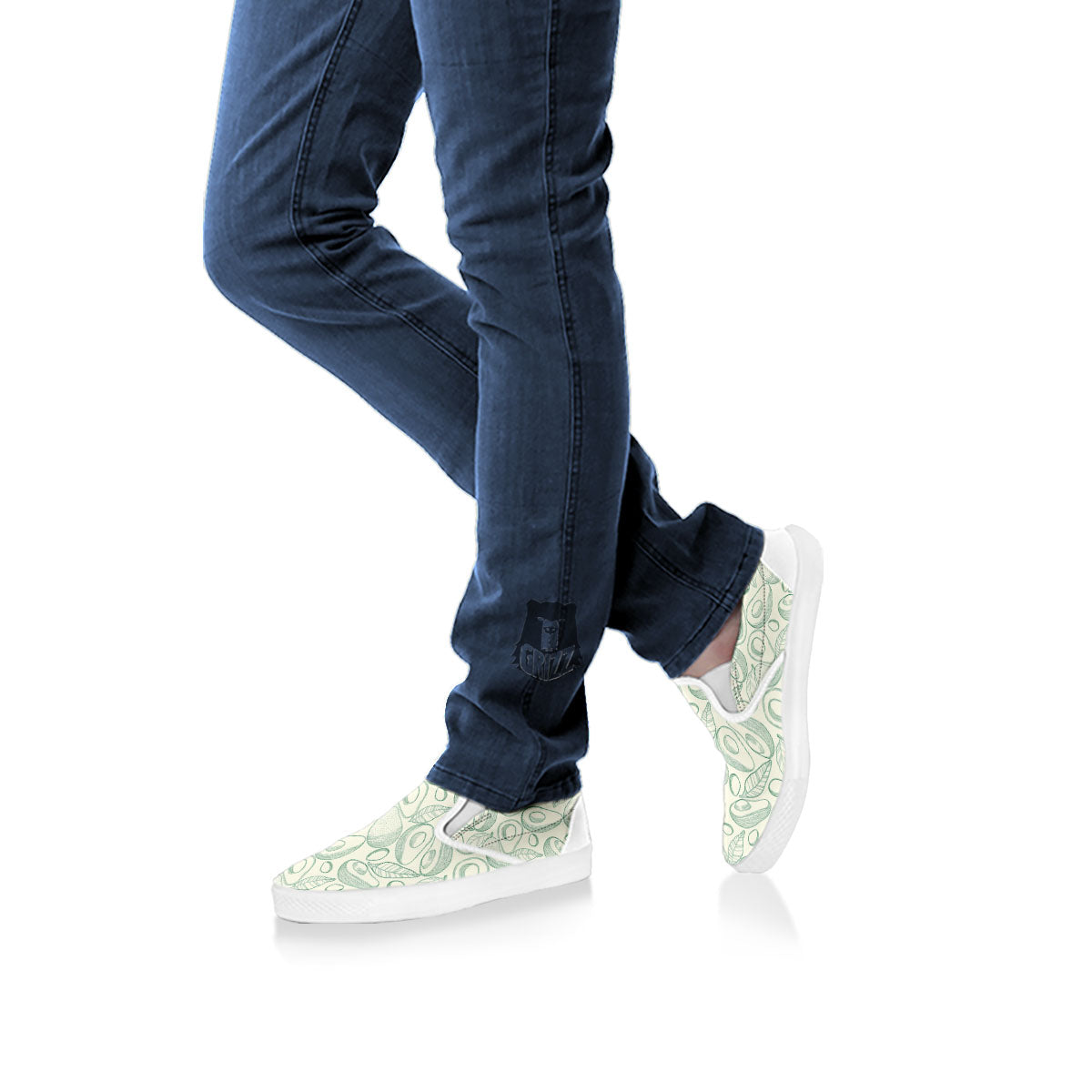 Drawing Avocado Cut In Half Print White Slip On Shoes-grizzshop