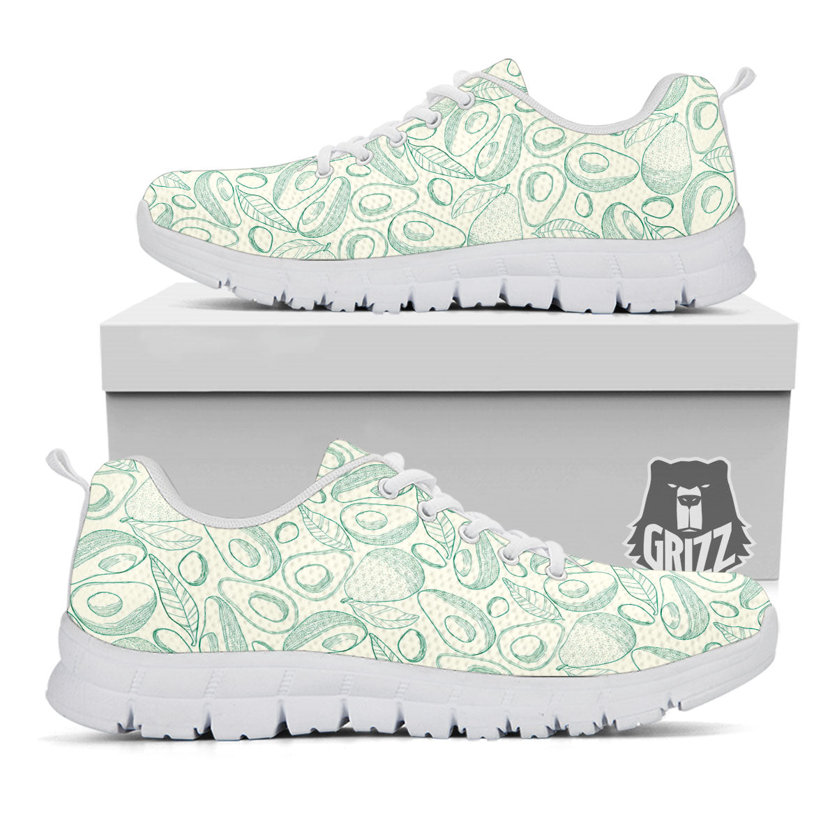 Drawing Avocado Cut In Half Print White Sneaker-grizzshop