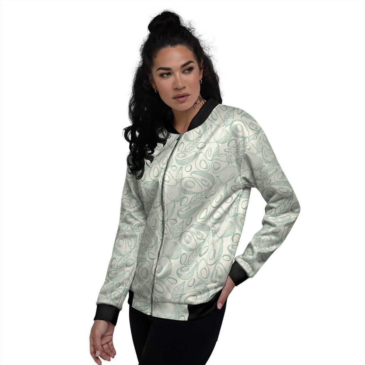 Drawing Avocado Cut In Half Print Women's Bomber Jacket-grizzshop