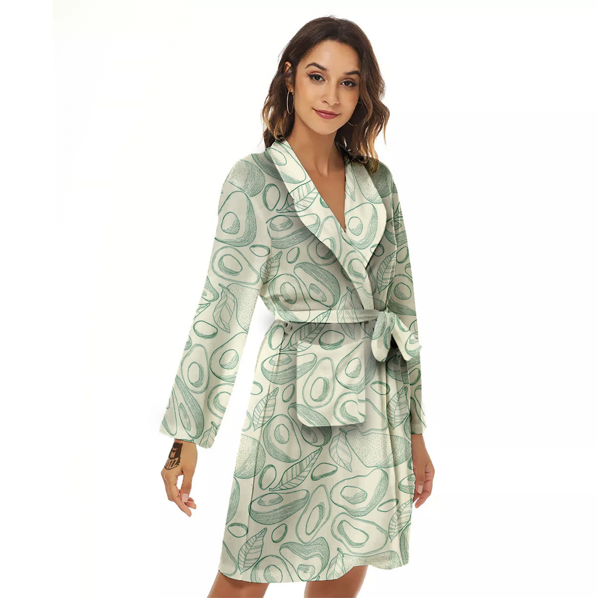 Drawing Avocado Cut In Half Print Women's Robe-grizzshop