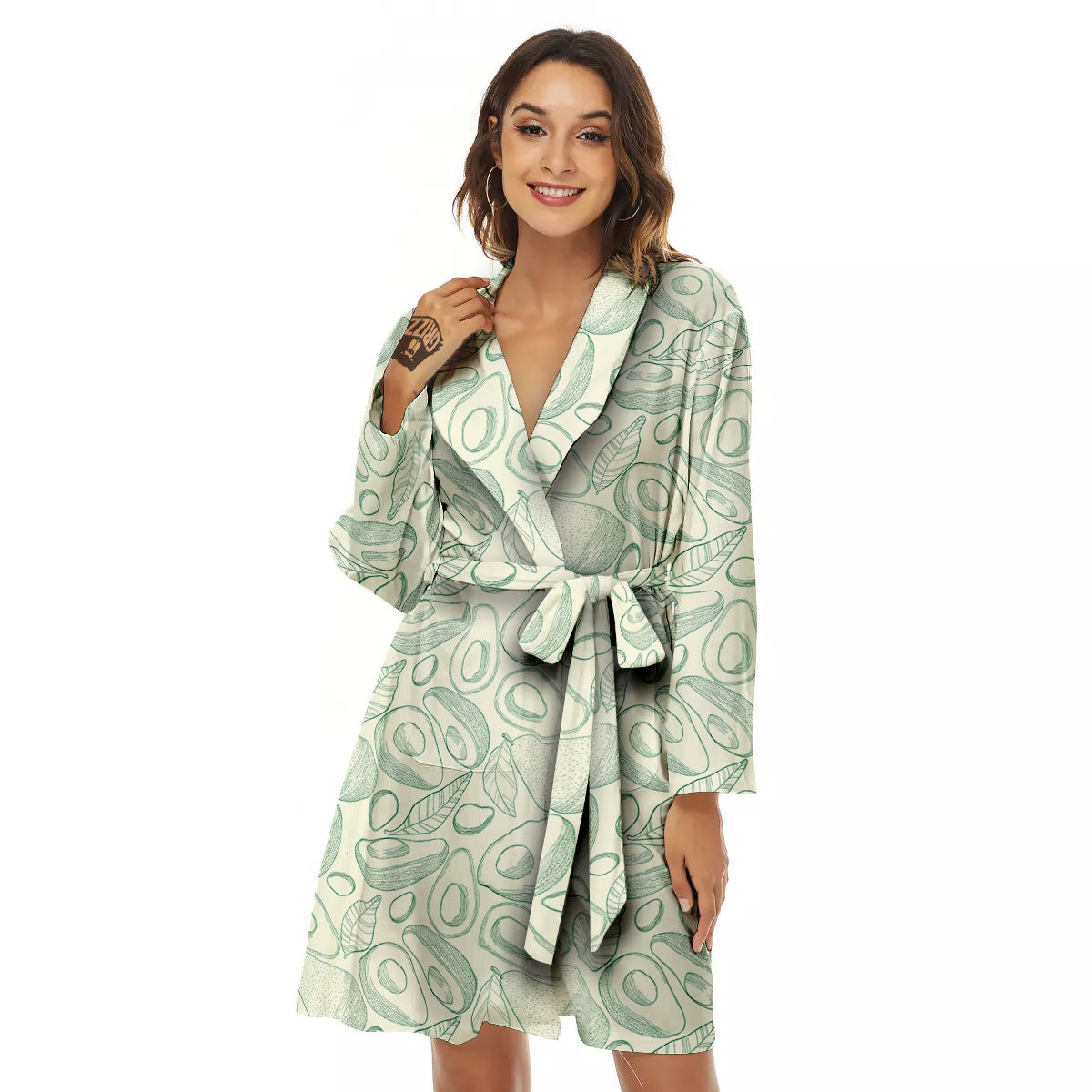 Drawing Avocado Cut In Half Print Women's Robe-grizzshop
