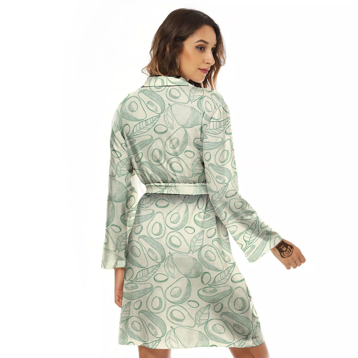 Drawing Avocado Cut In Half Print Women's Robe-grizzshop