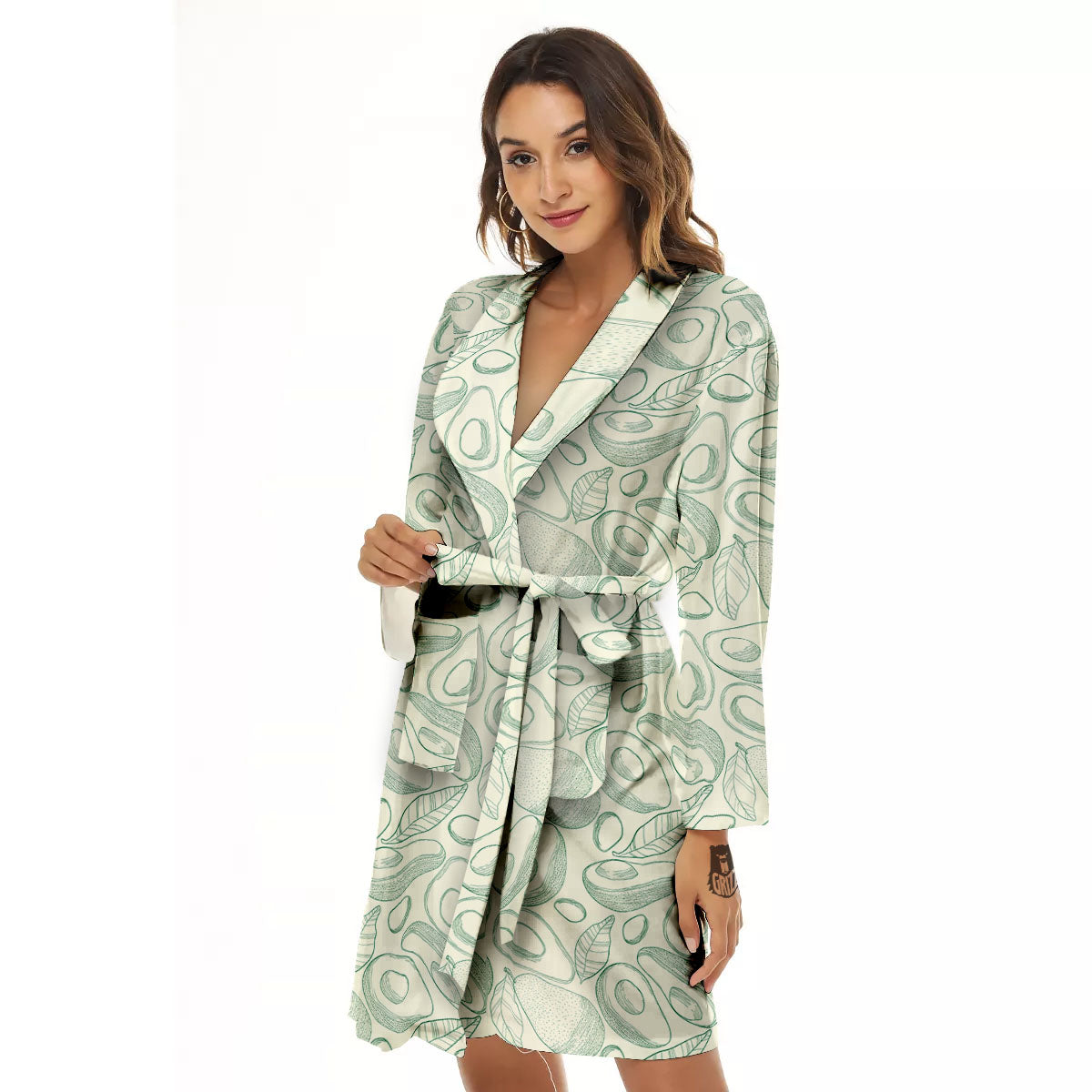 Drawing Avocado Cut In Half Print Women's Robe-grizzshop