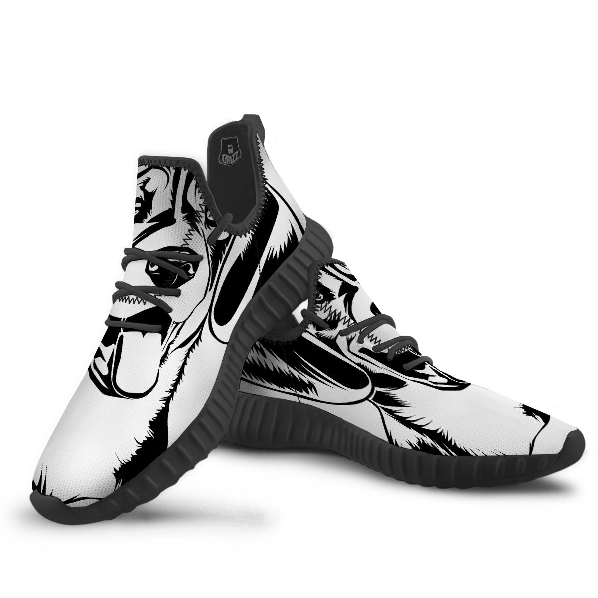 Drawing Beagle White And Black Print Black Walking Shoes-grizzshop