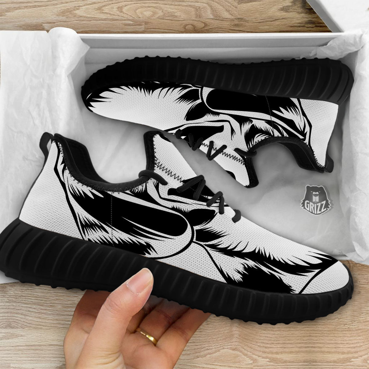 Drawing Beagle White And Black Print Black Walking Shoes-grizzshop