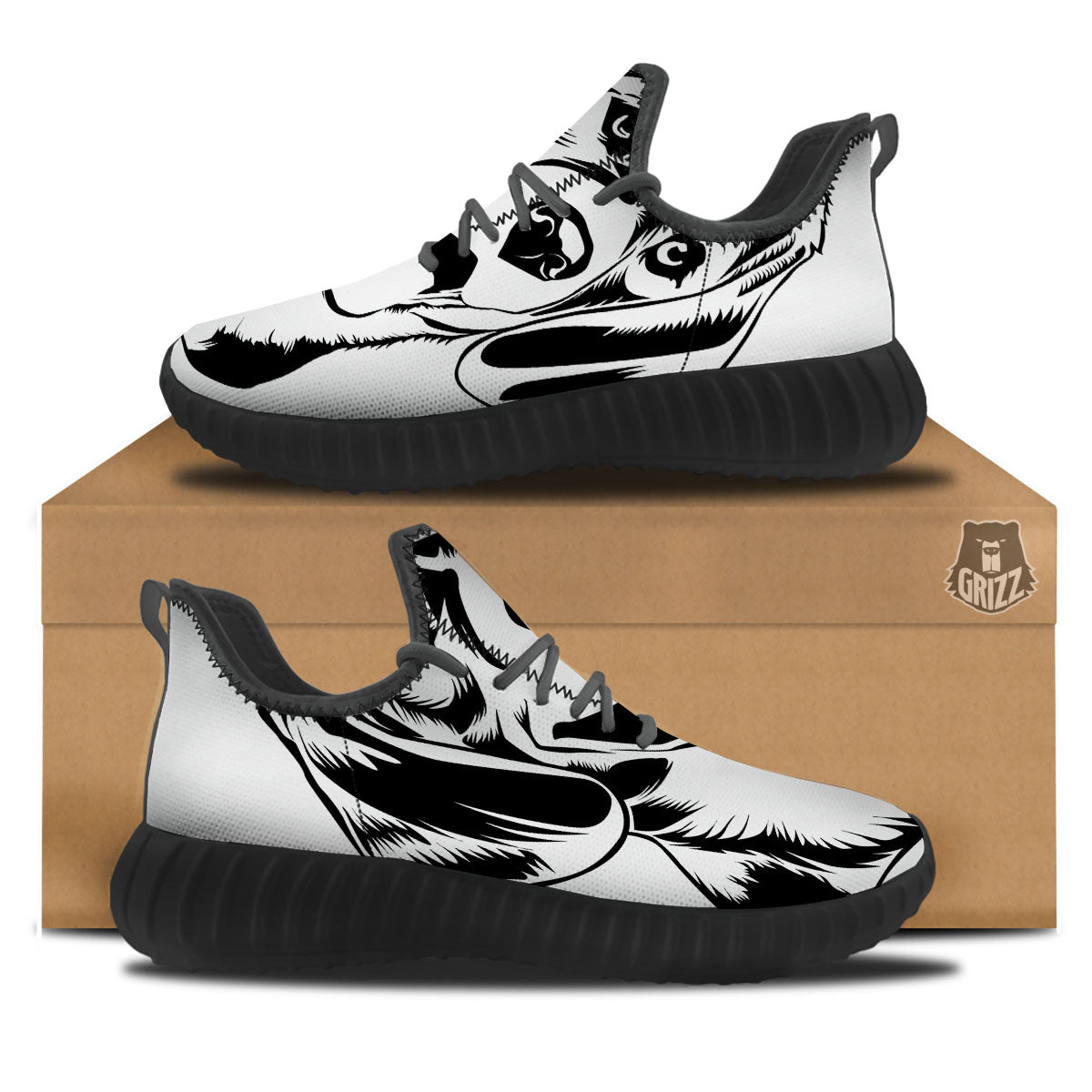 Drawing Beagle White And Black Print Black Walking Shoes-grizzshop
