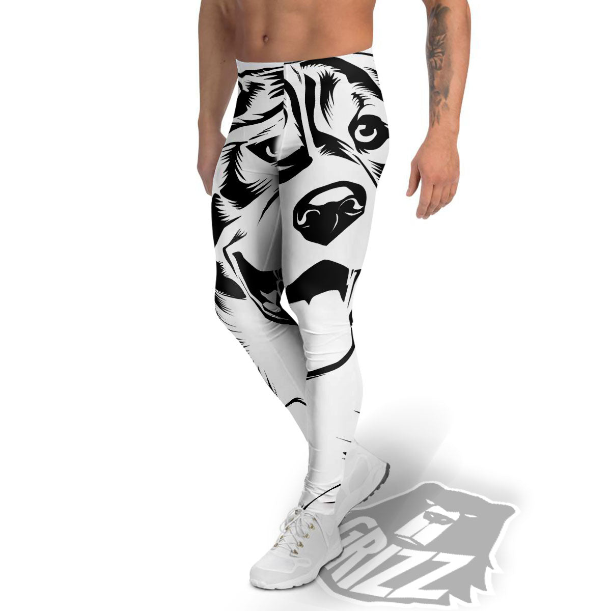 Drawing Beagle White And Black Print Men's Leggings-grizzshop