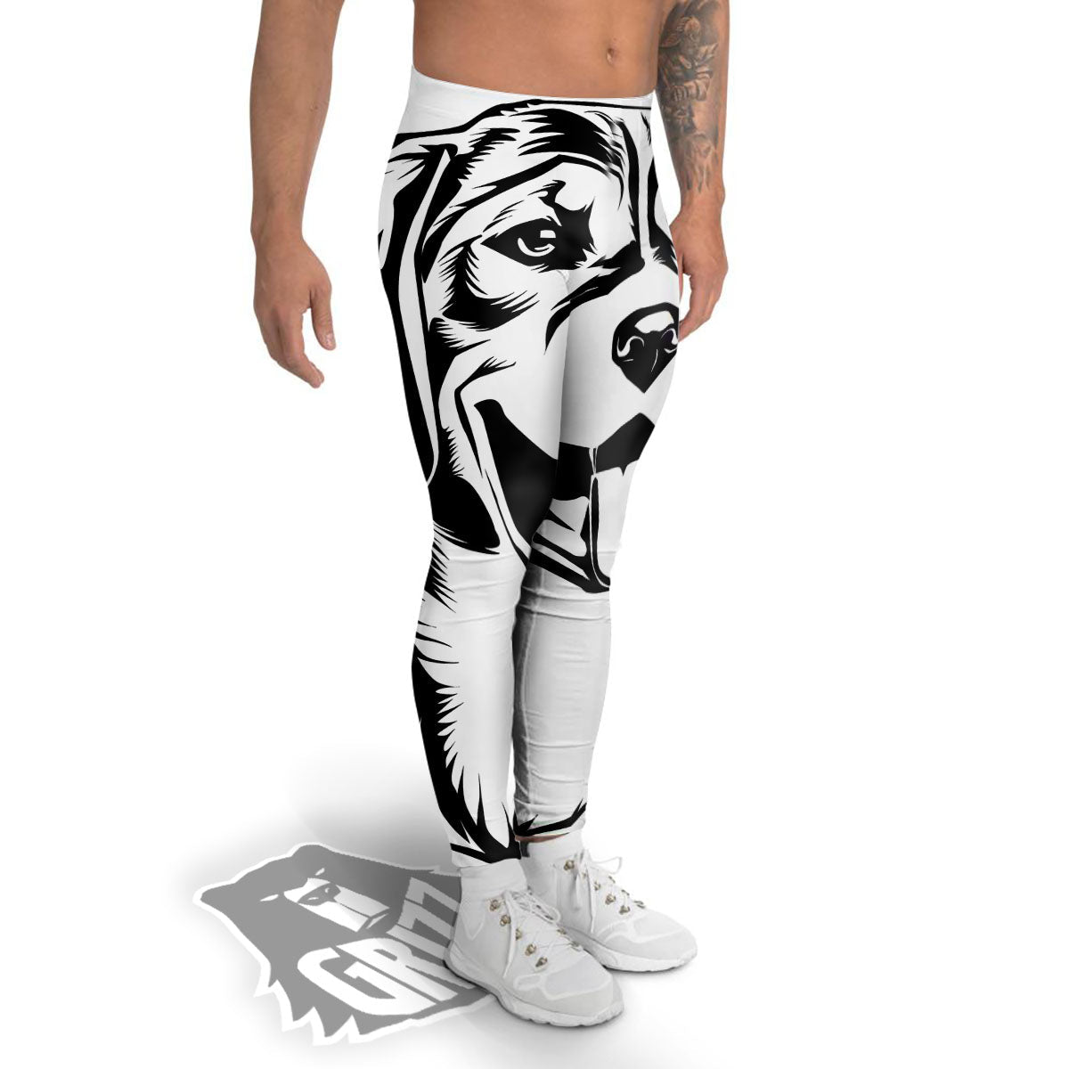 Drawing Beagle White And Black Print Men's Leggings-grizzshop