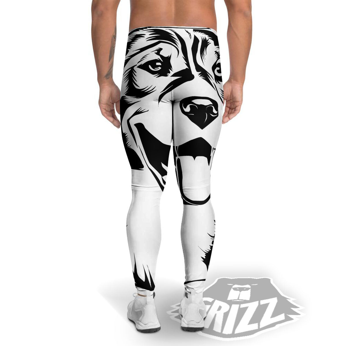 Drawing Beagle White And Black Print Men's Leggings-grizzshop