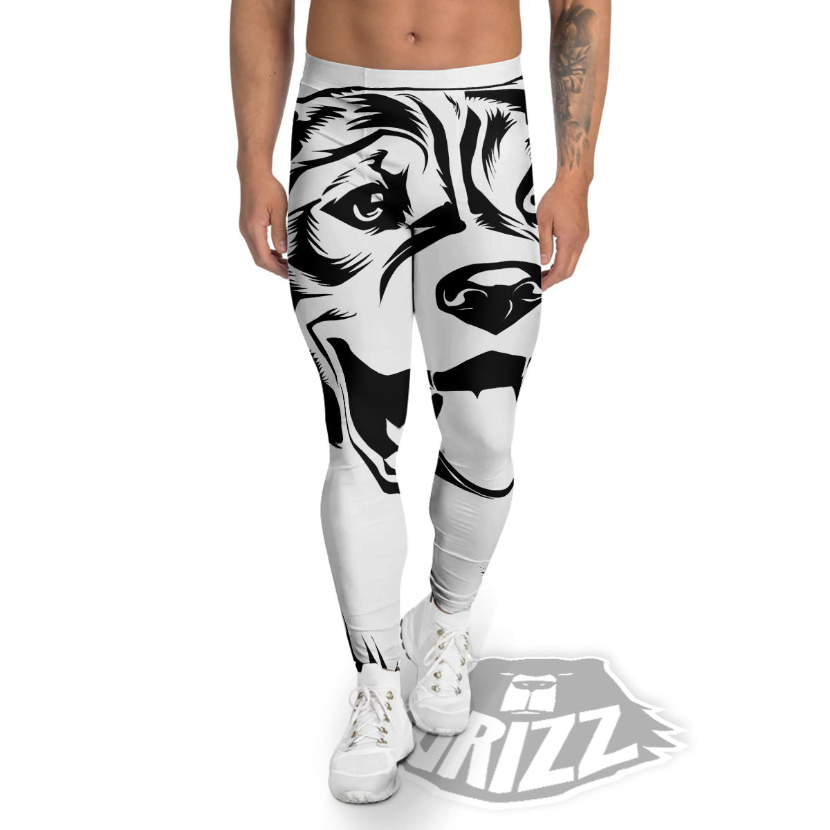 Drawing Beagle White And Black Print Men's Leggings-grizzshop