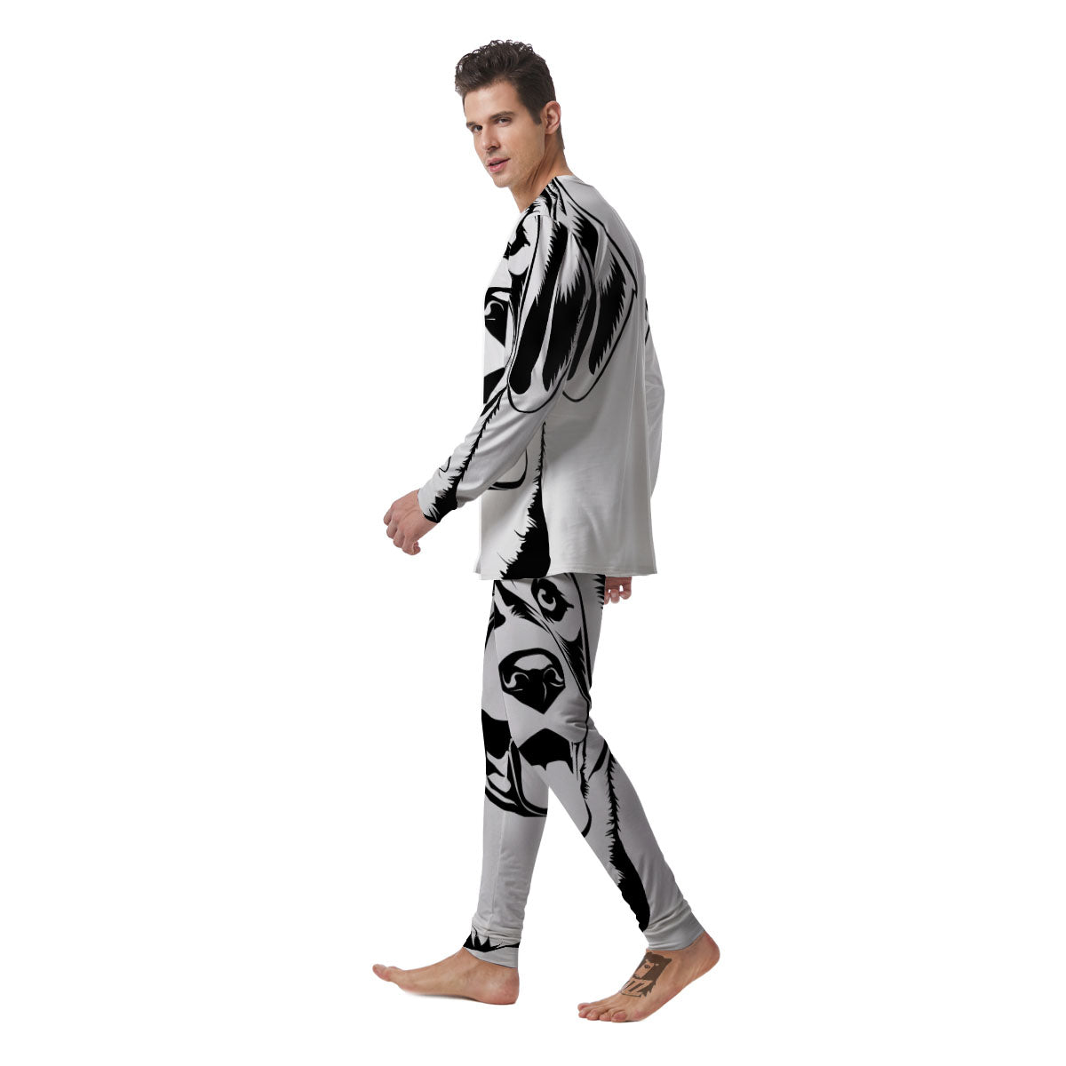 Drawing Beagle White And Black Print Men's Pajamas-grizzshop