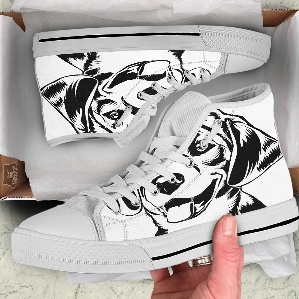 Drawing Beagle White And Black Print White High Top Shoes-grizzshop