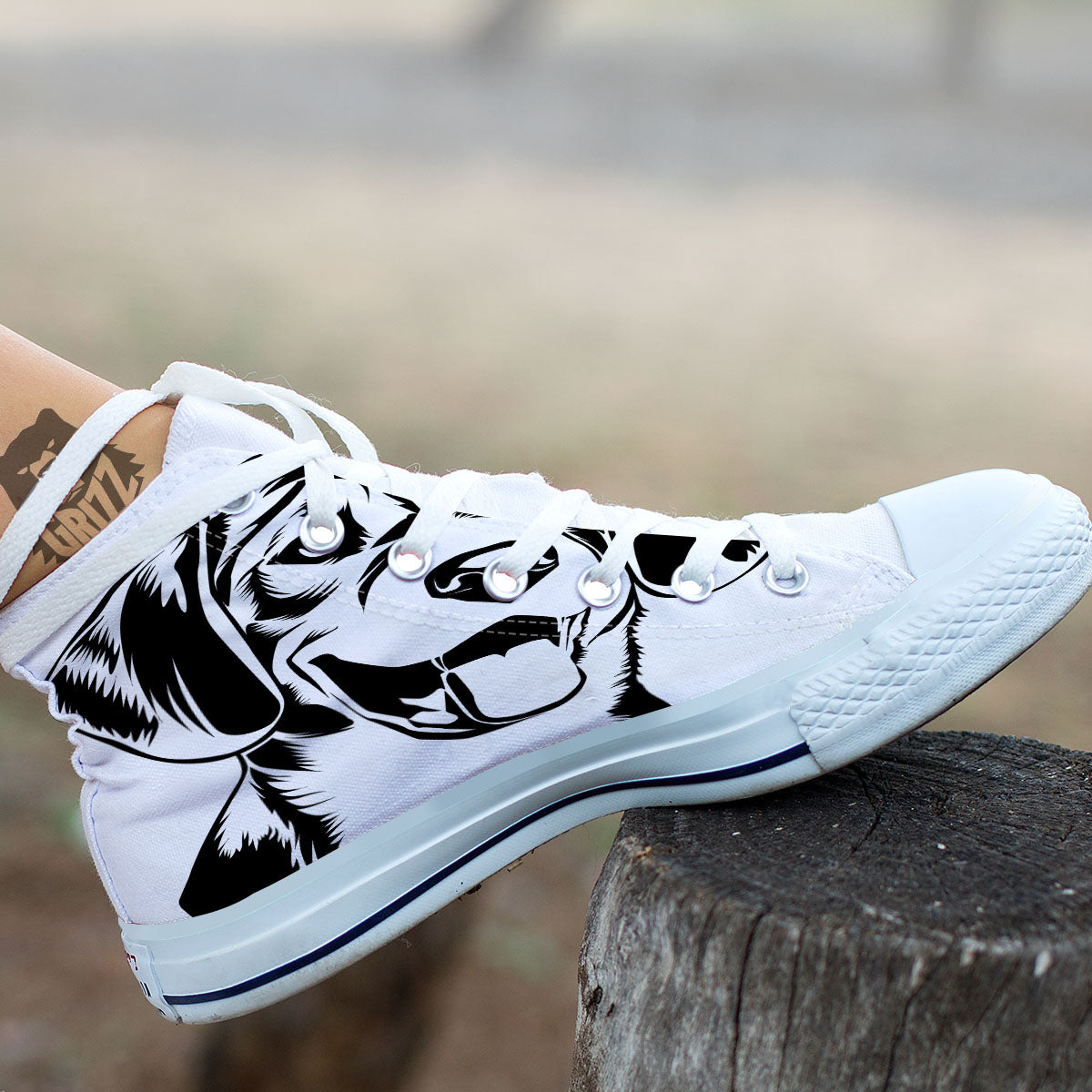 Drawing Beagle White And Black Print White High Top Shoes-grizzshop