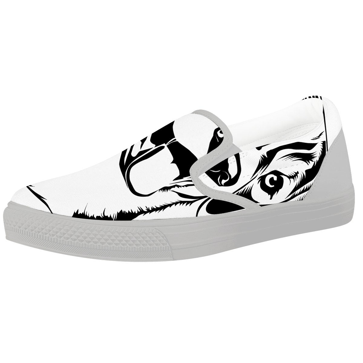 Drawing Beagle White And Black Print White Slip On Shoes-grizzshop