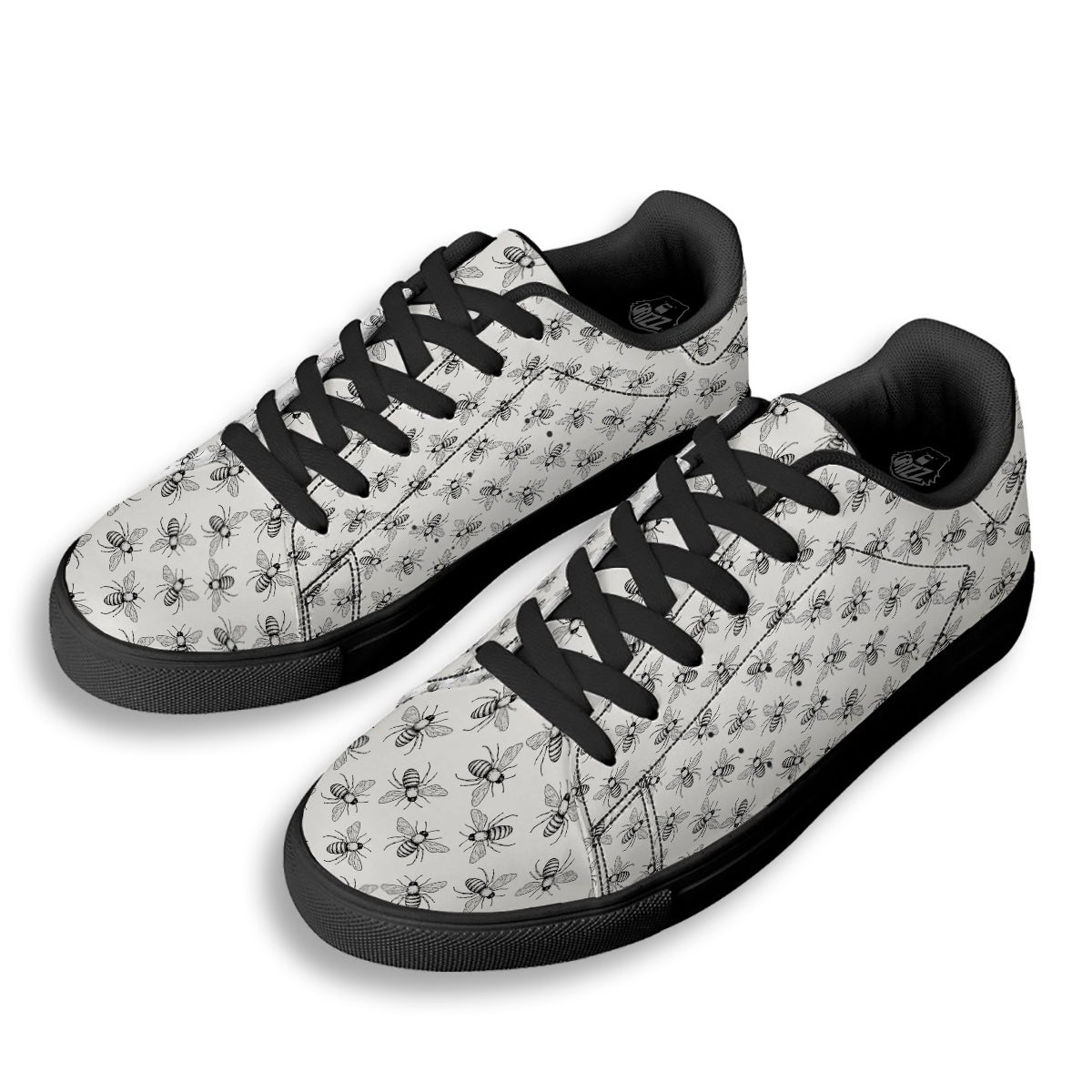 Drawing Bee Print Pattern Black Low Top Sneakers-grizzshop