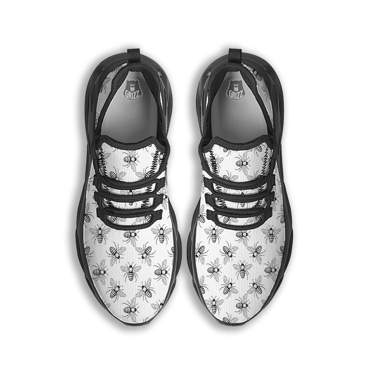Drawing Bee Print Pattern Black Running Shoes-grizzshop