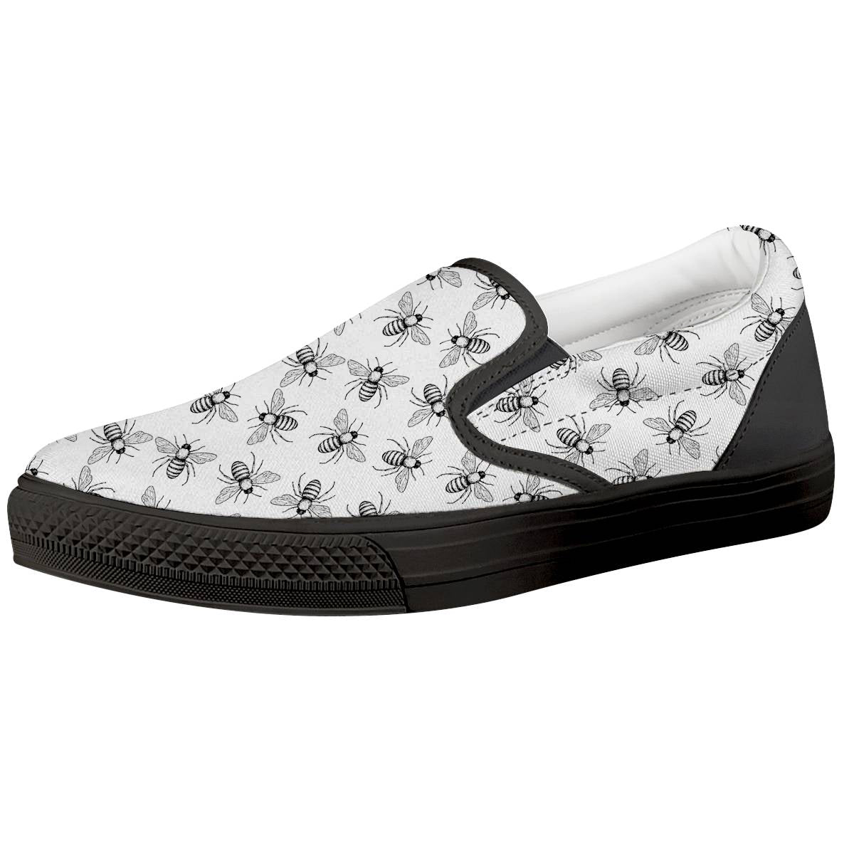 Drawing Bee Print Pattern Black Slip On Shoes-grizzshop