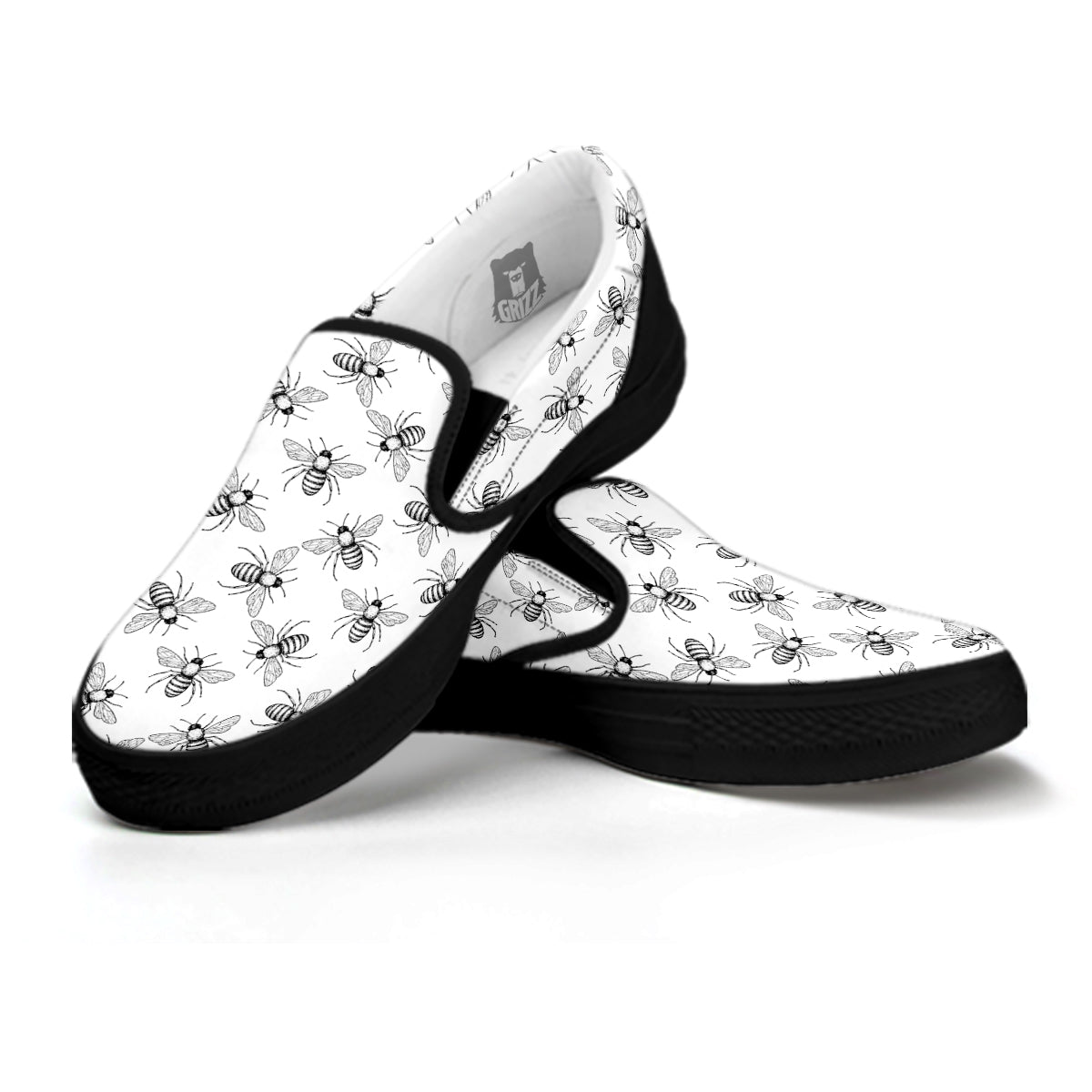 Drawing Bee Print Pattern Black Slip On Shoes-grizzshop