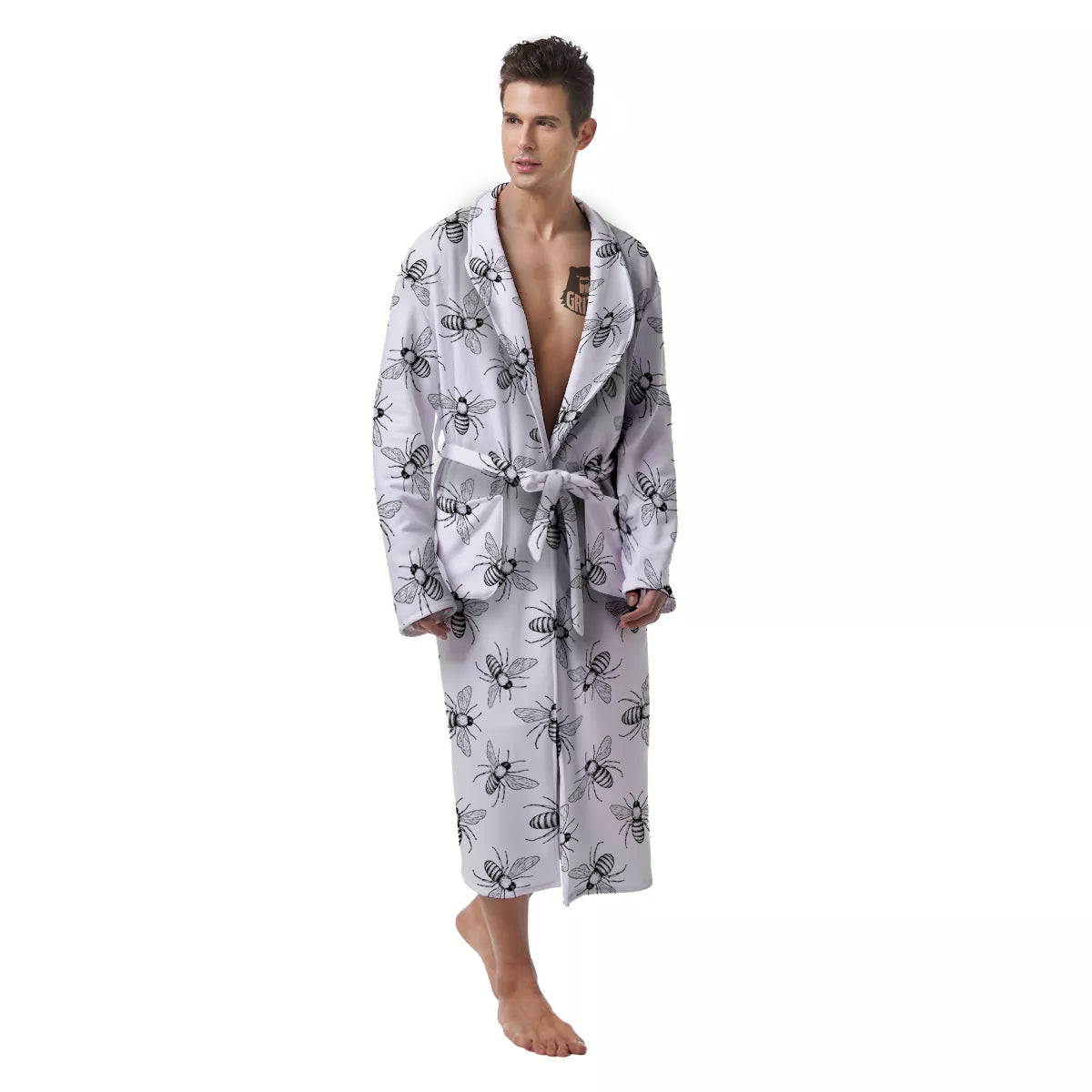 Drawing Bee Print Pattern Men's Robe-grizzshop