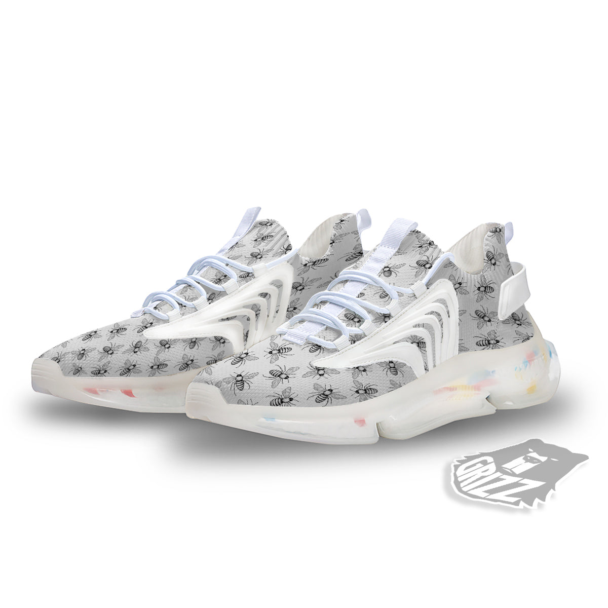 Drawing Bee Print Pattern White Gym Shoes-grizzshop