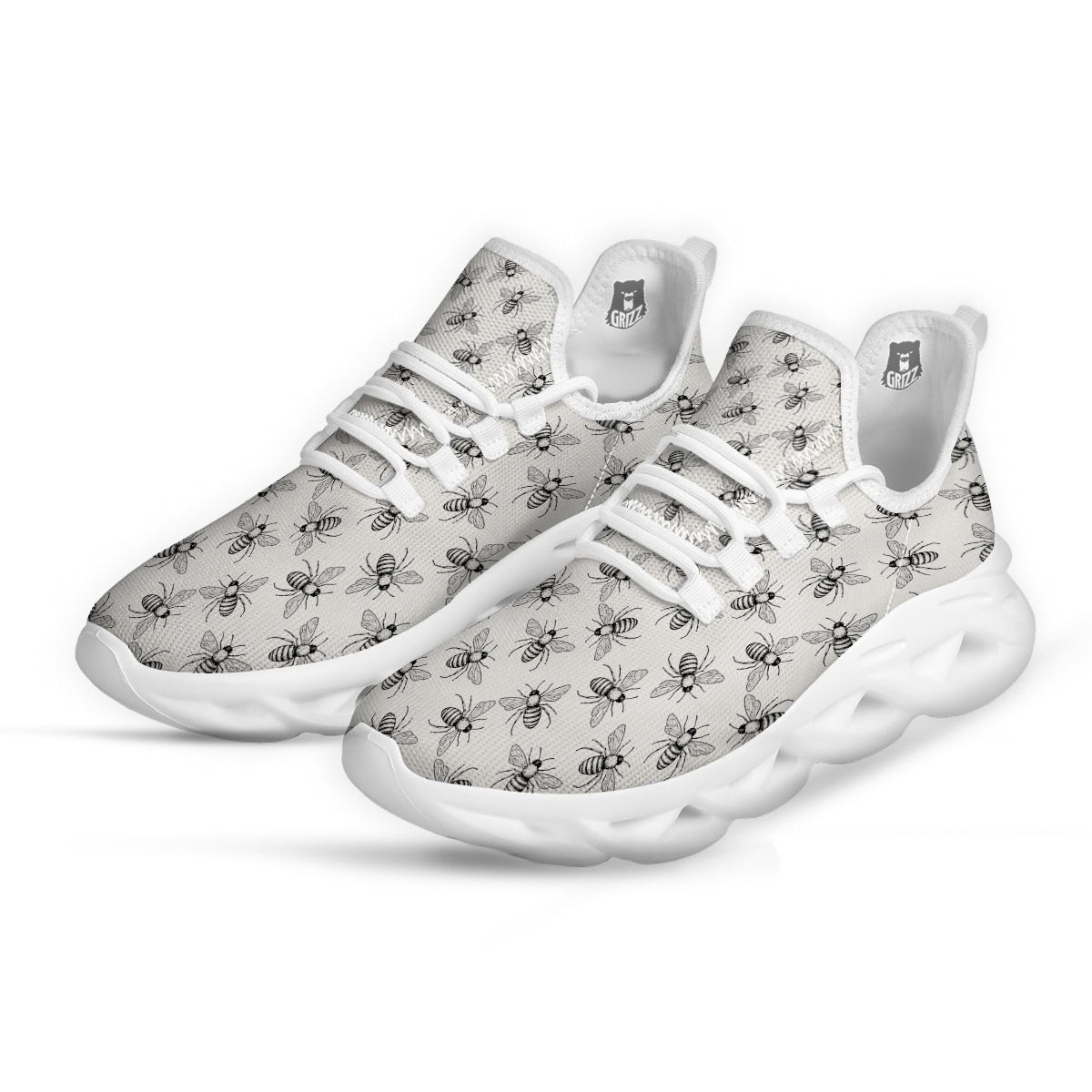 Drawing Bee Print Pattern White Running Shoes-grizzshop